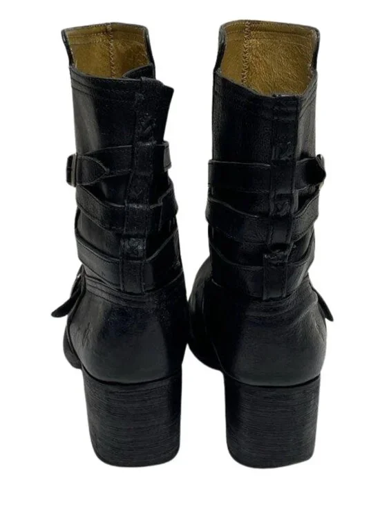 Frye Vera Harness Black Leather Boots Size 8B Strappy Moto Chunky Heel - Picture 4 of 7